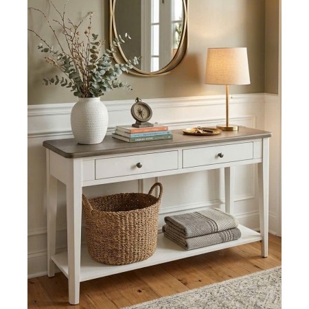 P2728-50 : Bàn Trang Trí, Bàn Console - Trắng + Nâu